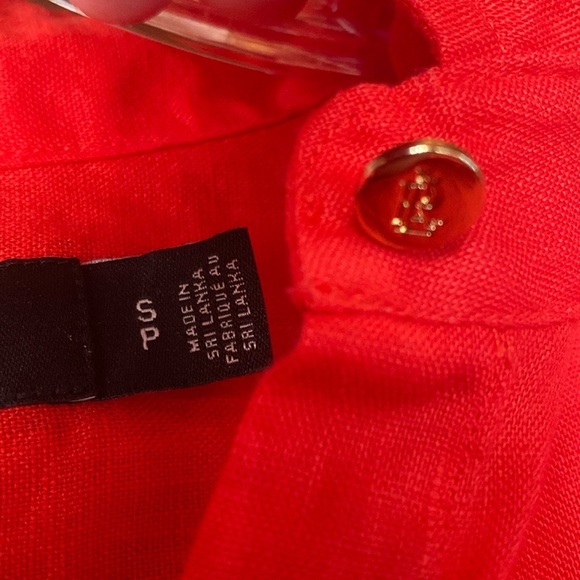 Lauren RL Red Linen Roll S/S Sleeve Button Up Tie Front Shirt Size S - Picture 4 of 8
